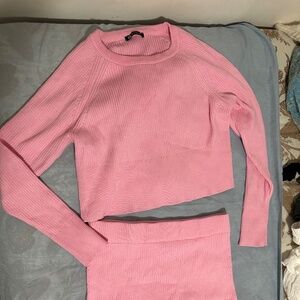 Pink Knit Midi skirt and Long Sleeve Set